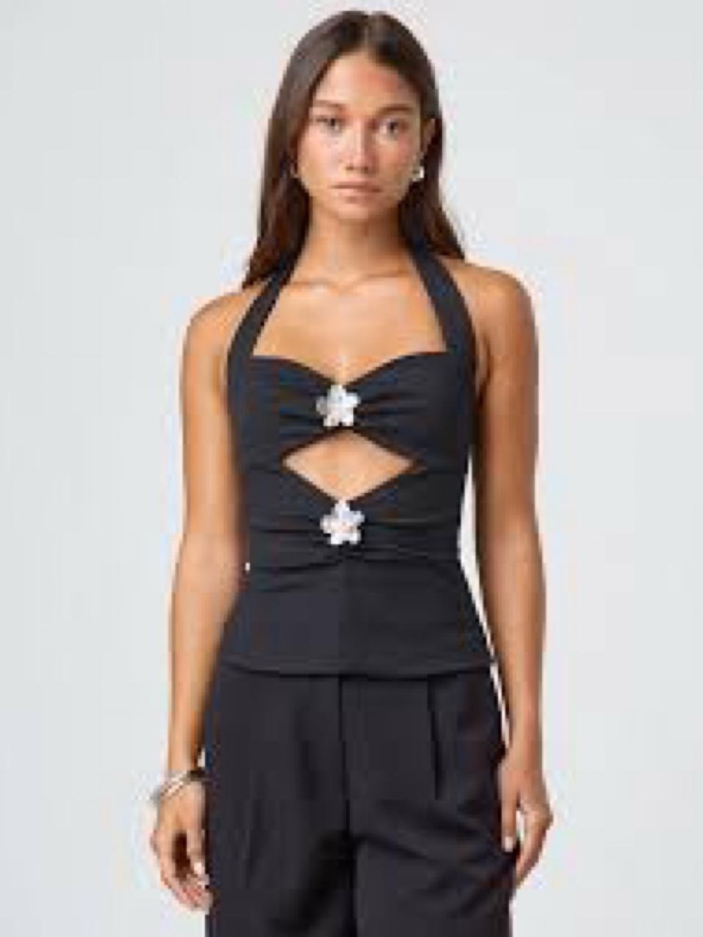 Glassons Black Floral Hardware Halter Top AU 10 US 6